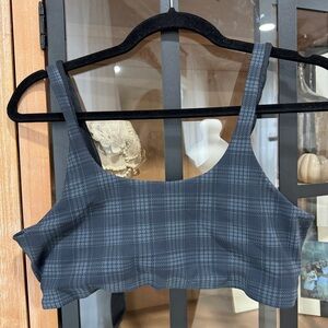 ALO plaid sports bra charcoal occasion workout top gingham print scoop back